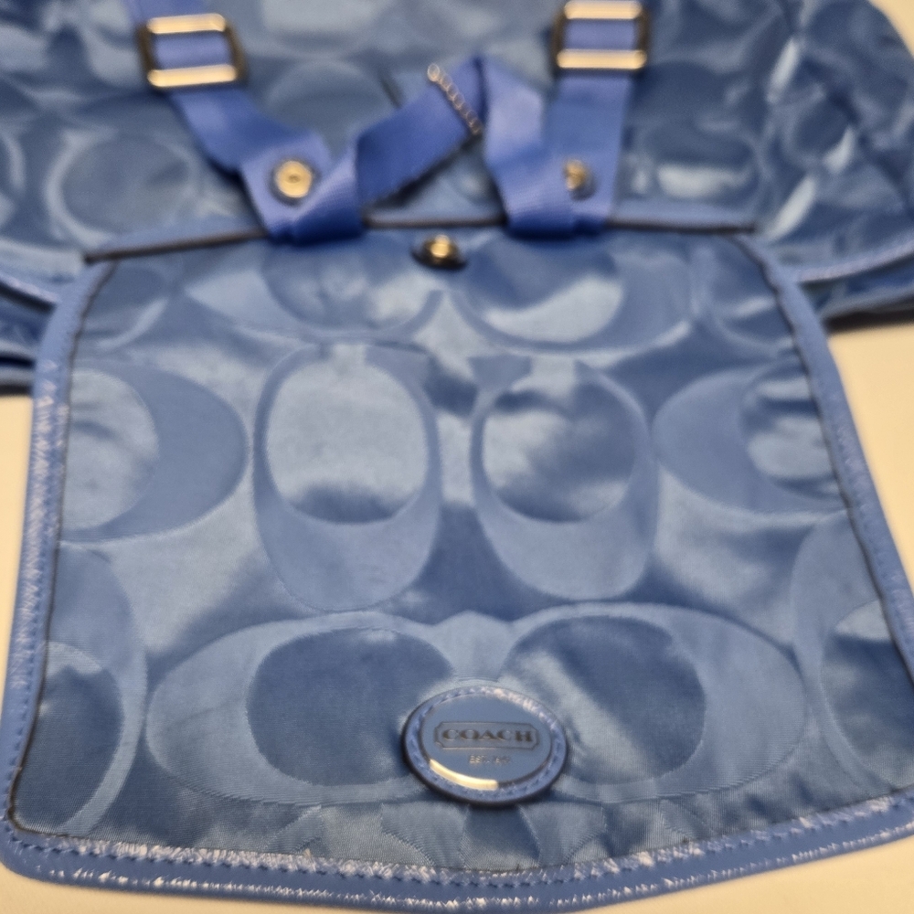 Coach Light Blue Signature Nylon Drawstring Backpack - Picture 15 of 16